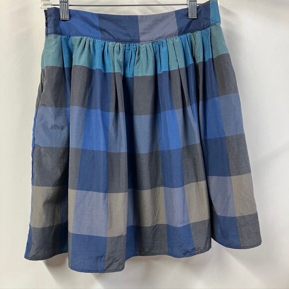 Lands‎ End Canvas Silk Blend Checkered Skirt Womens 0 Blue Grey Preppy School - Picture 2 of 15